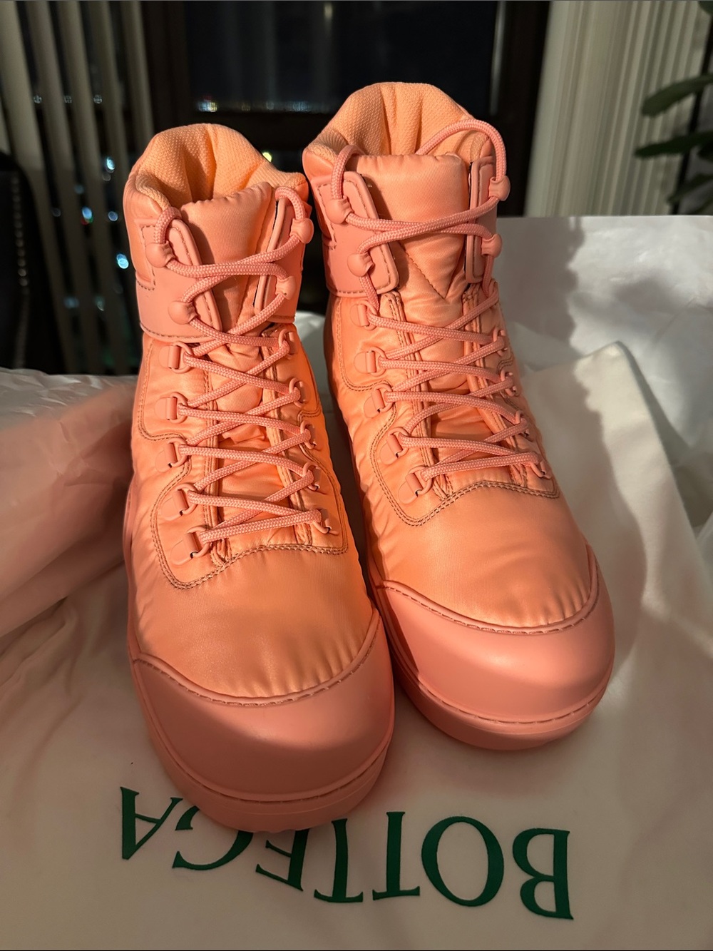 Bottega Veneta Peach Lace-Up High-Top Boots
